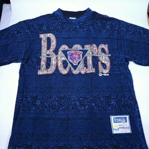 Vintage All Over Print Chicago Bears Shirt Mendez Sportswear Rare NFL Gold sz XL